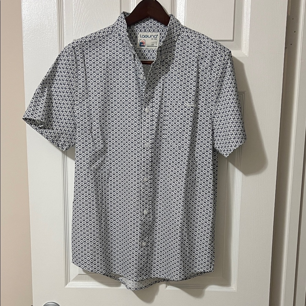 Laguna Men's Geometric Blue and White Shirt